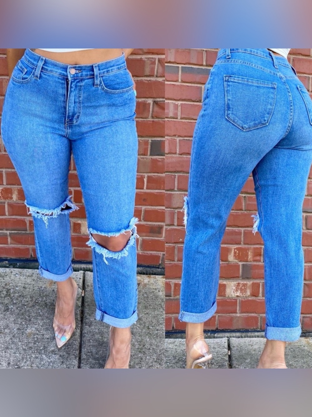 . OOTDFASH Steven High Waist Distressed Denim Jeans